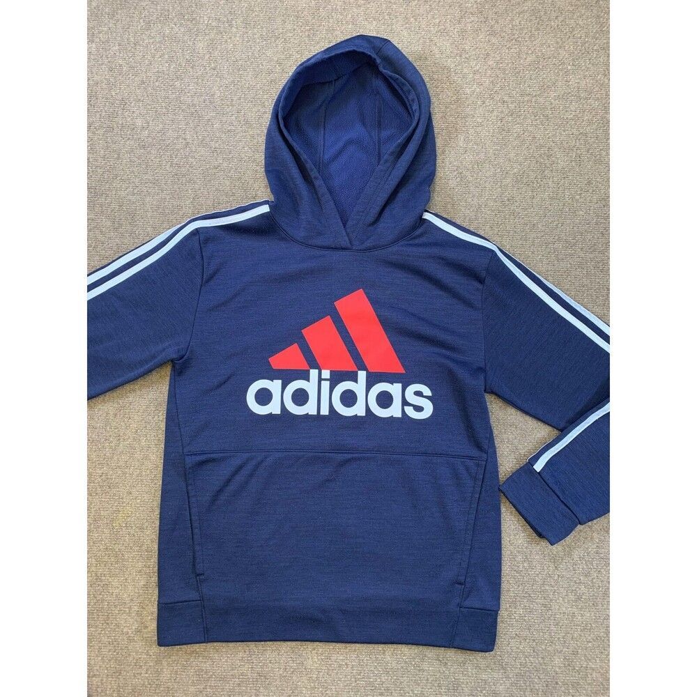 Adidas Hoodie Boys Youth L 14/16 Long Sleeve Big Logo Pullover Three‎ Stripe